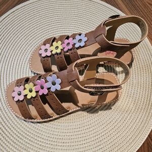 NWT Rachel Shoes Brown Sandals with Colorful Floral Design